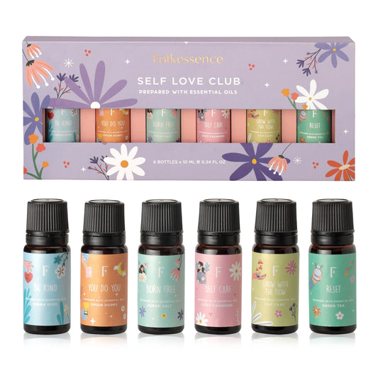 Six-pack Folkulture diffuser essential oils set – packaging and bottle lineup