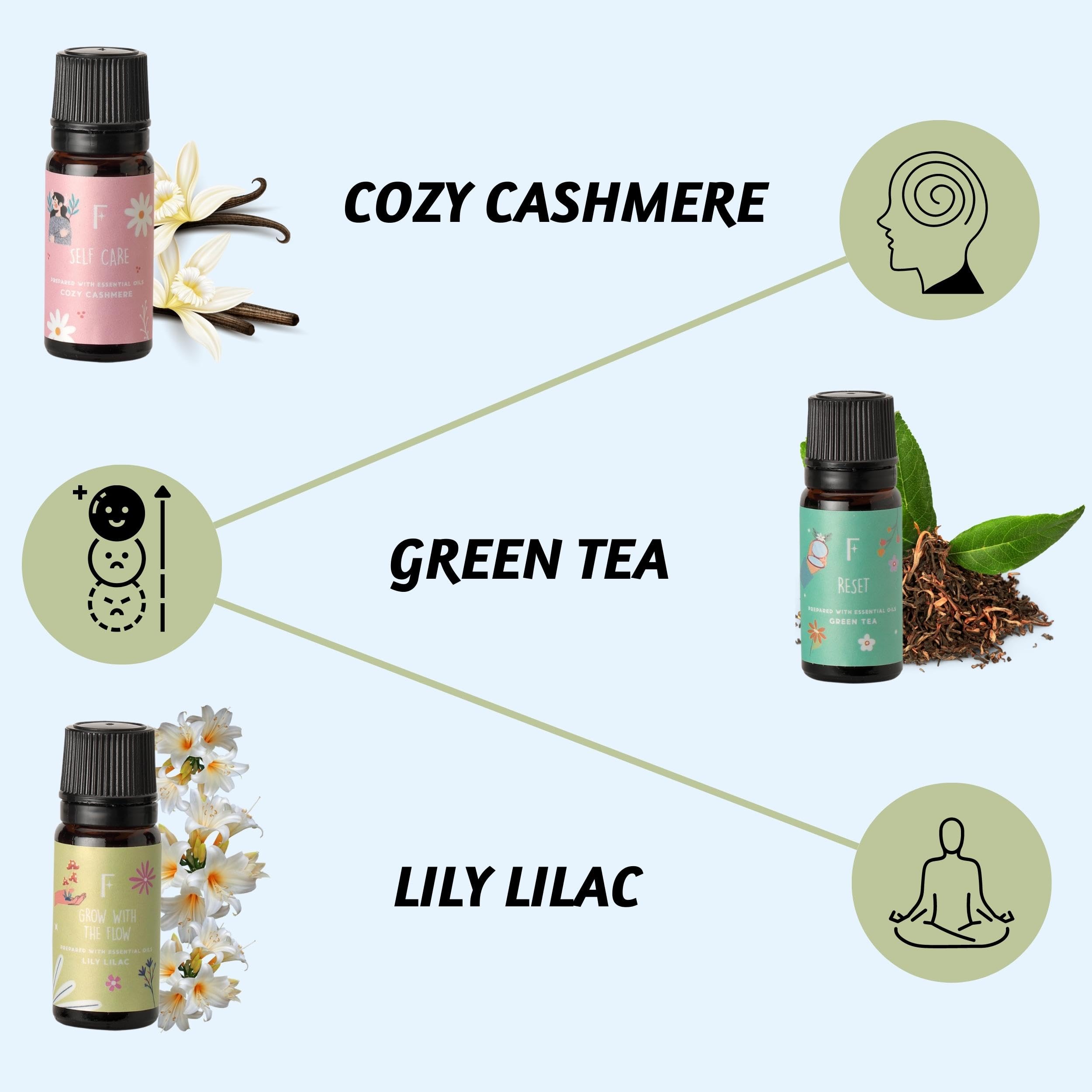 Assorted diffuser oils on wooden surface