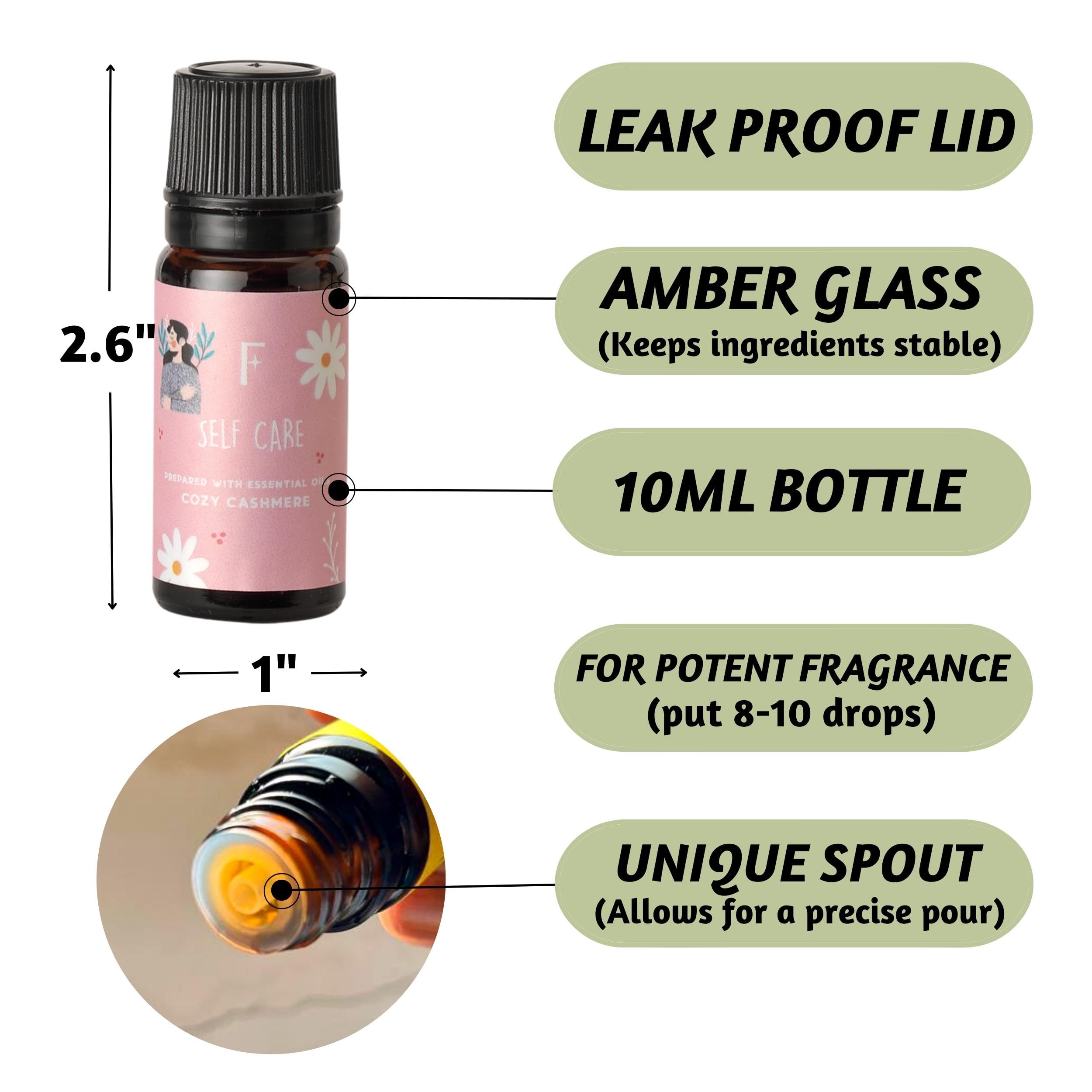 Six aromatherapy bottles with clear labels