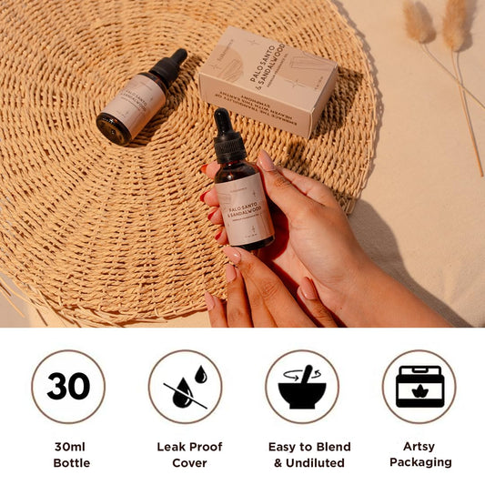 Close-up of 30ml essential oil bottle for diffusers
