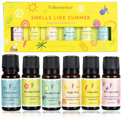 Six 0.34 fl oz Folkulture essential oil bottles in a set