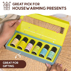 All six essential oil bottles arranged together