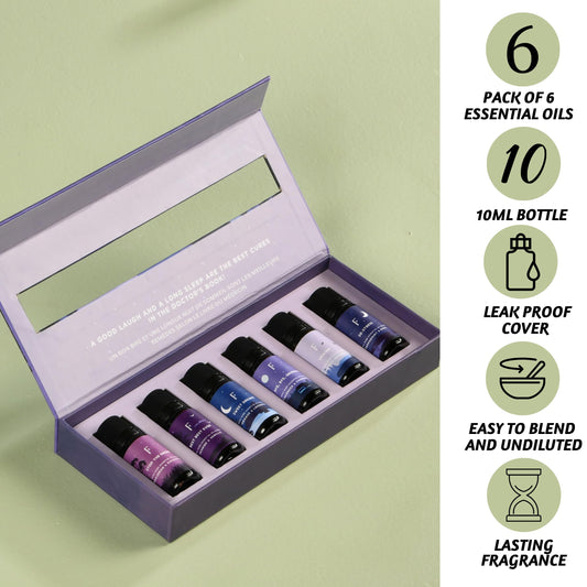 Six 10ml essential oil bottles included in the set