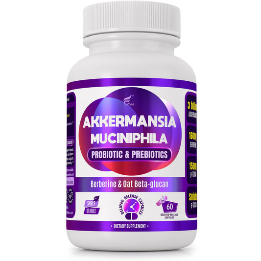 Bottle of FOLONA Delayed-Release Akkermansia GLP-1 Probiotic with Berberine and Beta-Glucan