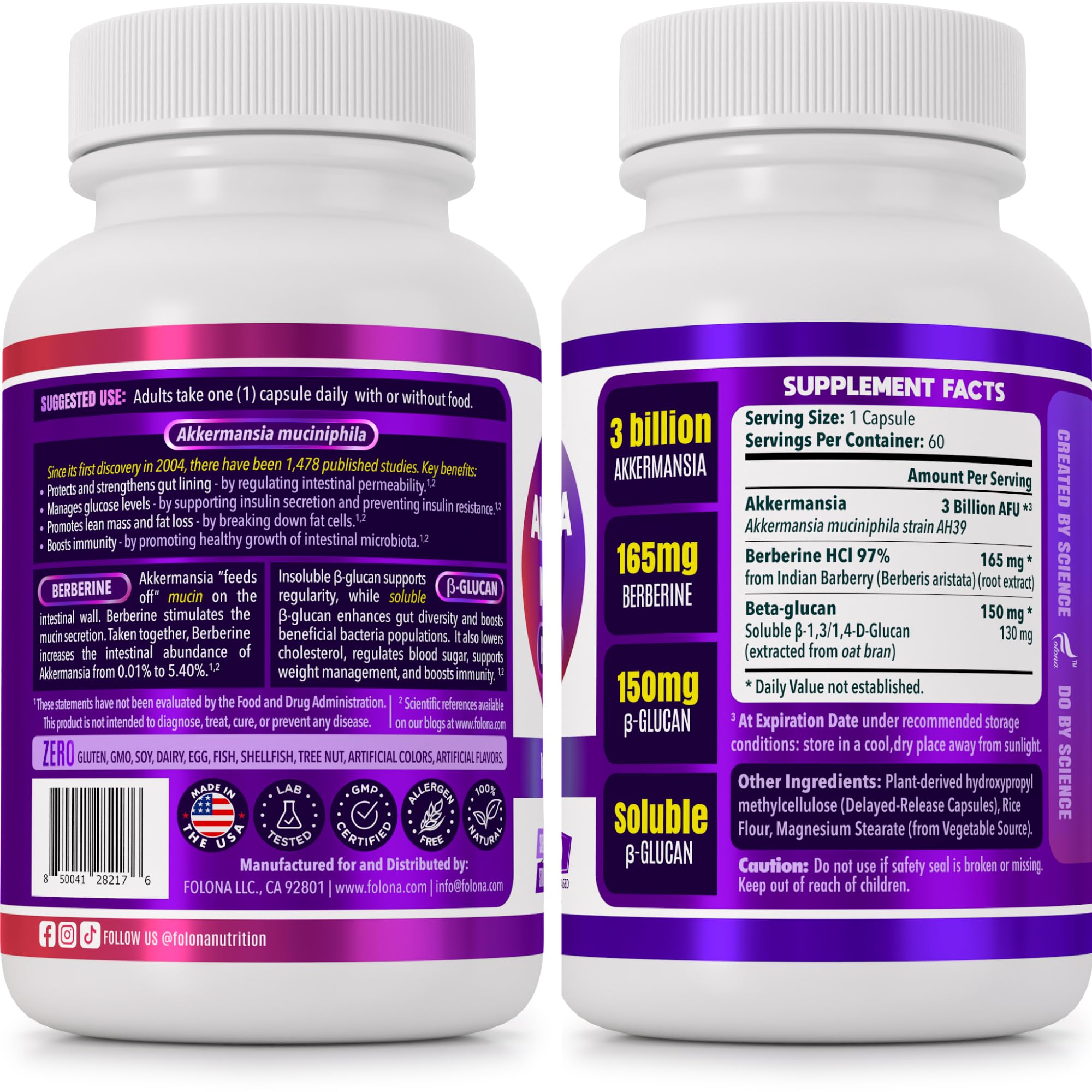 Close-up of FOLONA Akkermansia probiotic capsules