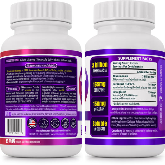 Close-up of FOLONA Akkermansia probiotic capsules