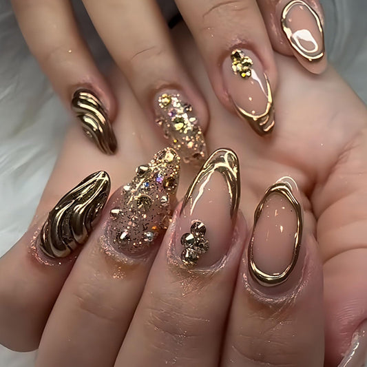 FOLONRAL almond press-on nails with rhinestones for a glamorous party look
