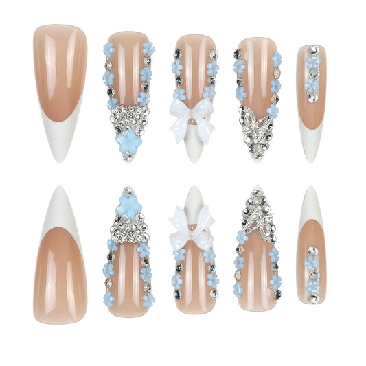 FOLONRAL glossy nude nails with white French tips for elegant daily wear