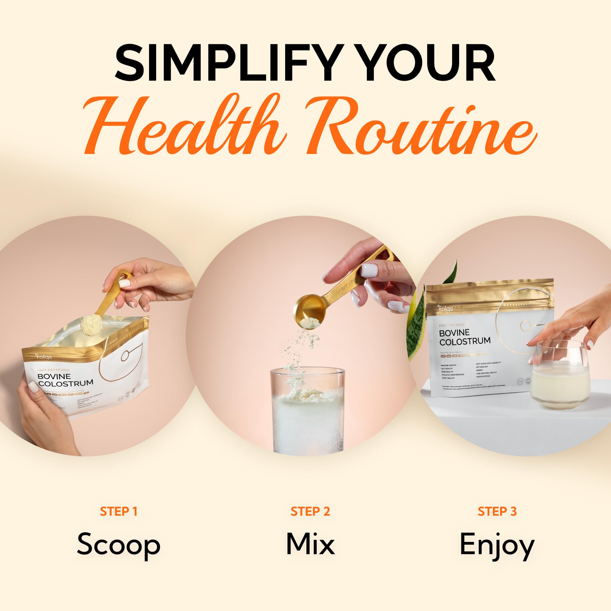 Folqs Bovine Colostrum Powder USA-made badge signals domestic manufacturing standards.