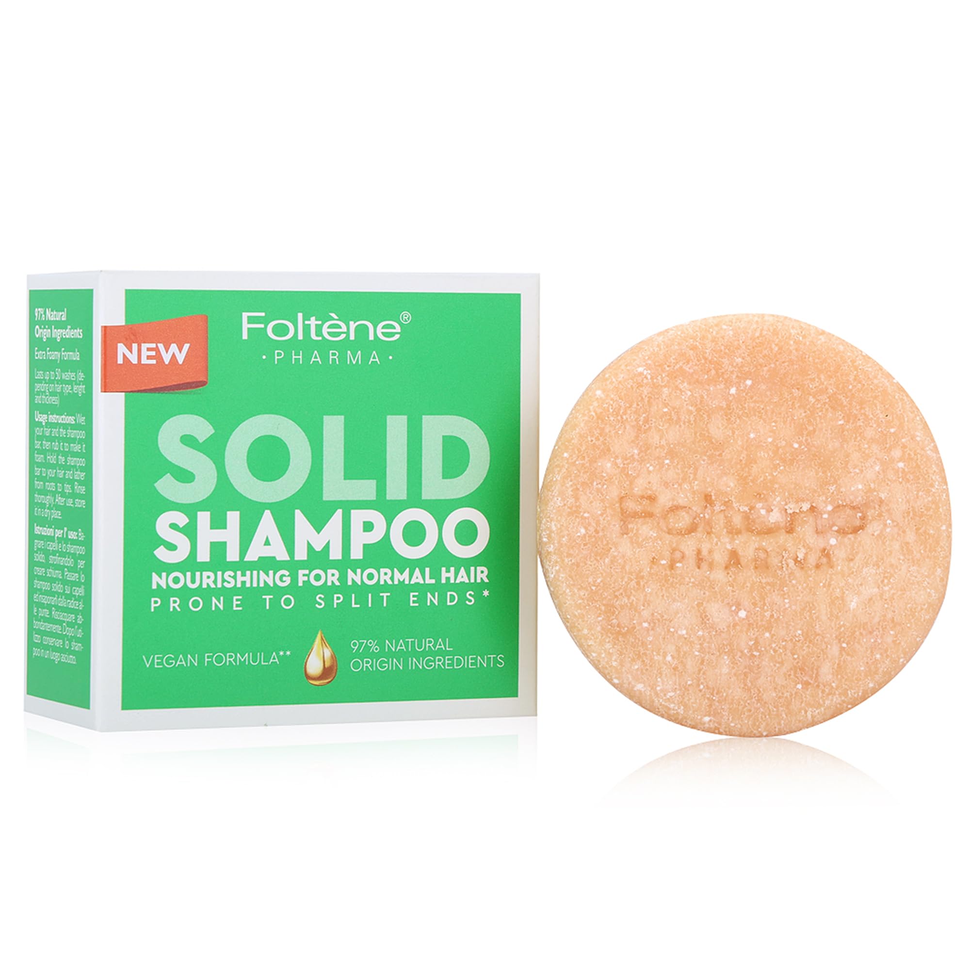 Foltene solid shampoo bar with apricot and jojoba oils for nourished, manageable hair.