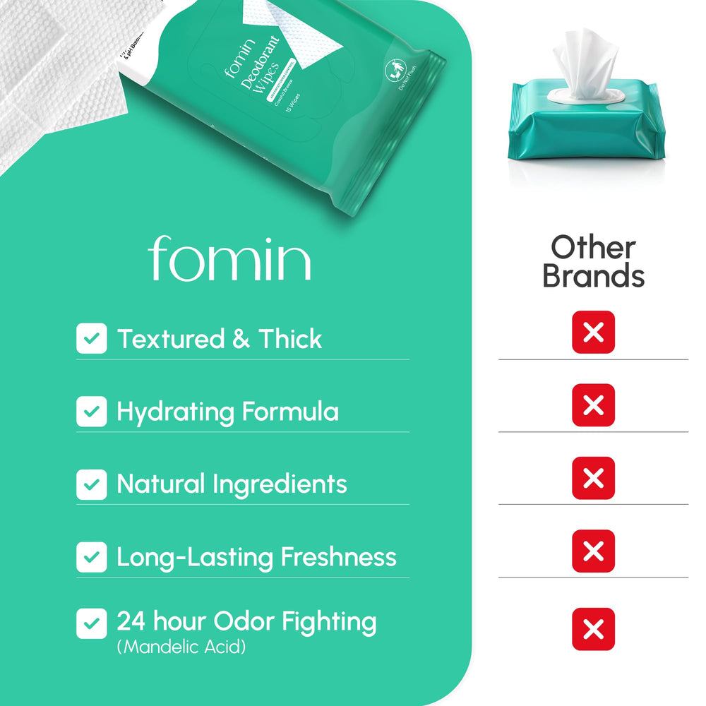 FOMIN Coastal Breeze wipe texture close-up shows exfoliating action for smoother skin.
