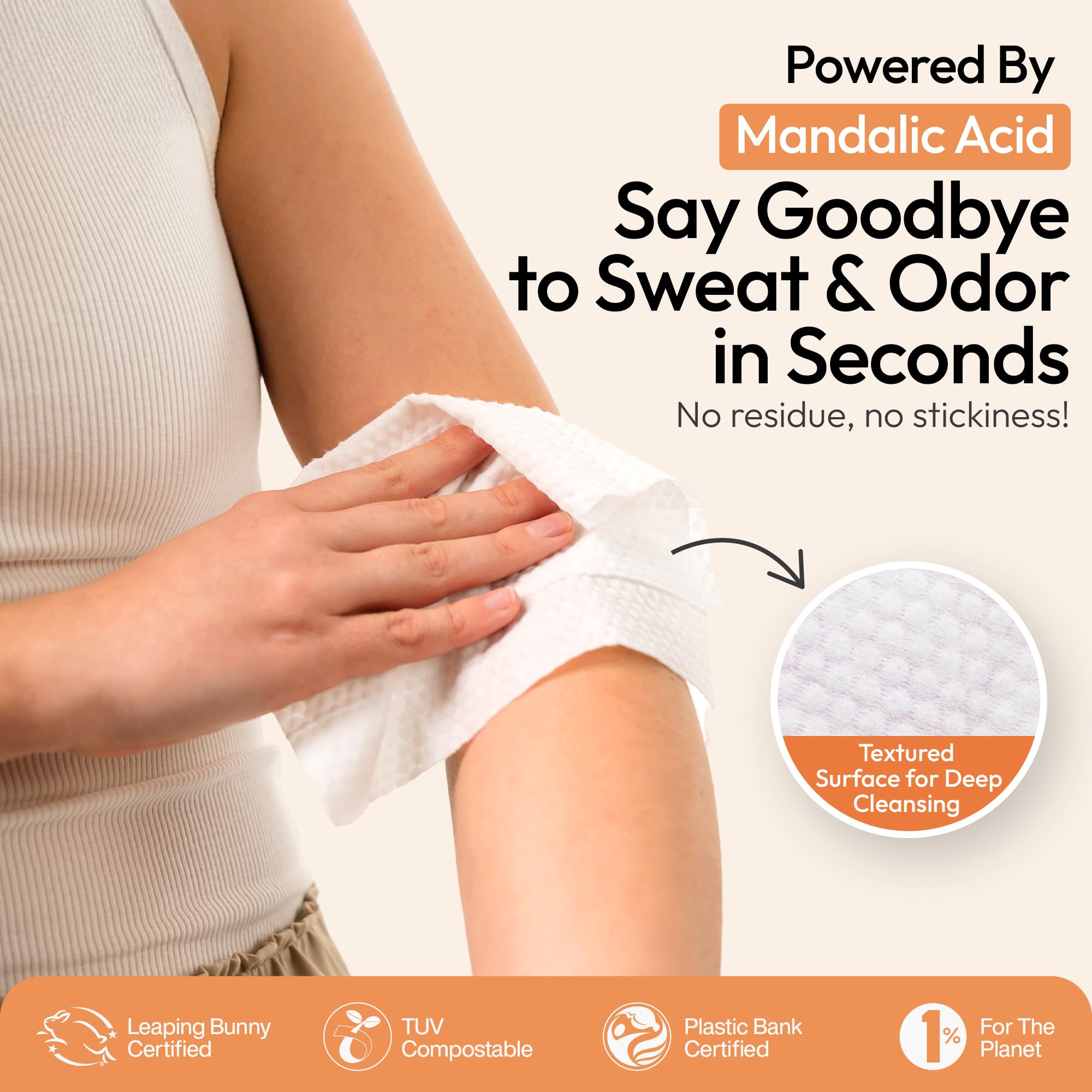 FOMIN Acidified Deodorant Wipes pH-balanced-formula demonstrates balanced skin.