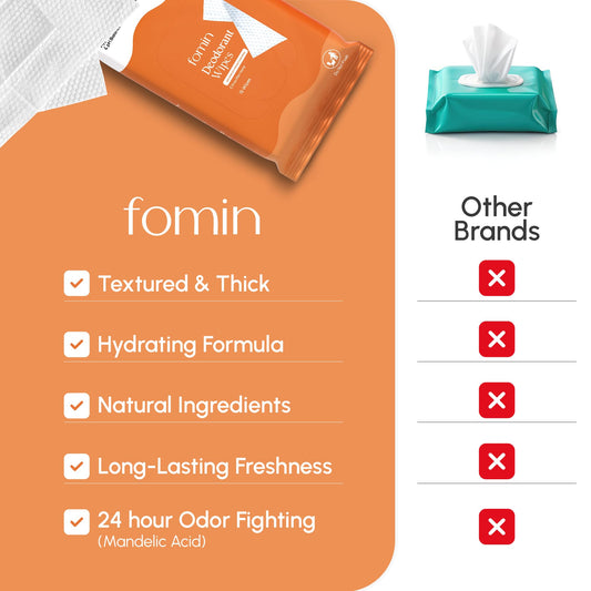 Close-up of FOMIN wipe texture for gentle cleansing and exfoliation.