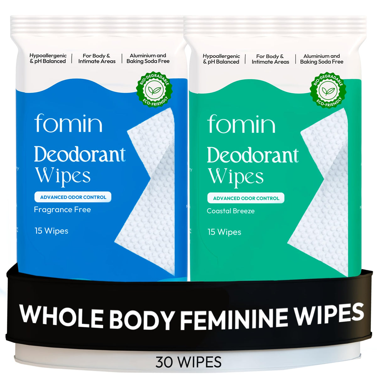 FOMIN acidified deodorant wipes for women for quick underarm odor control