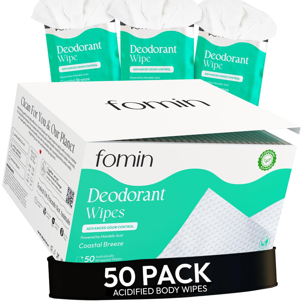FOMIN Coastal Breeze wipes close-up for on-the-go freshness.