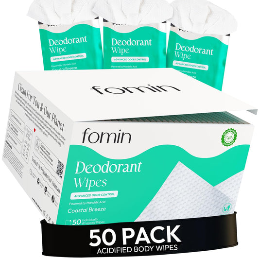 FOMIN Coastal Breeze wipes close-up for on-the-go freshness.