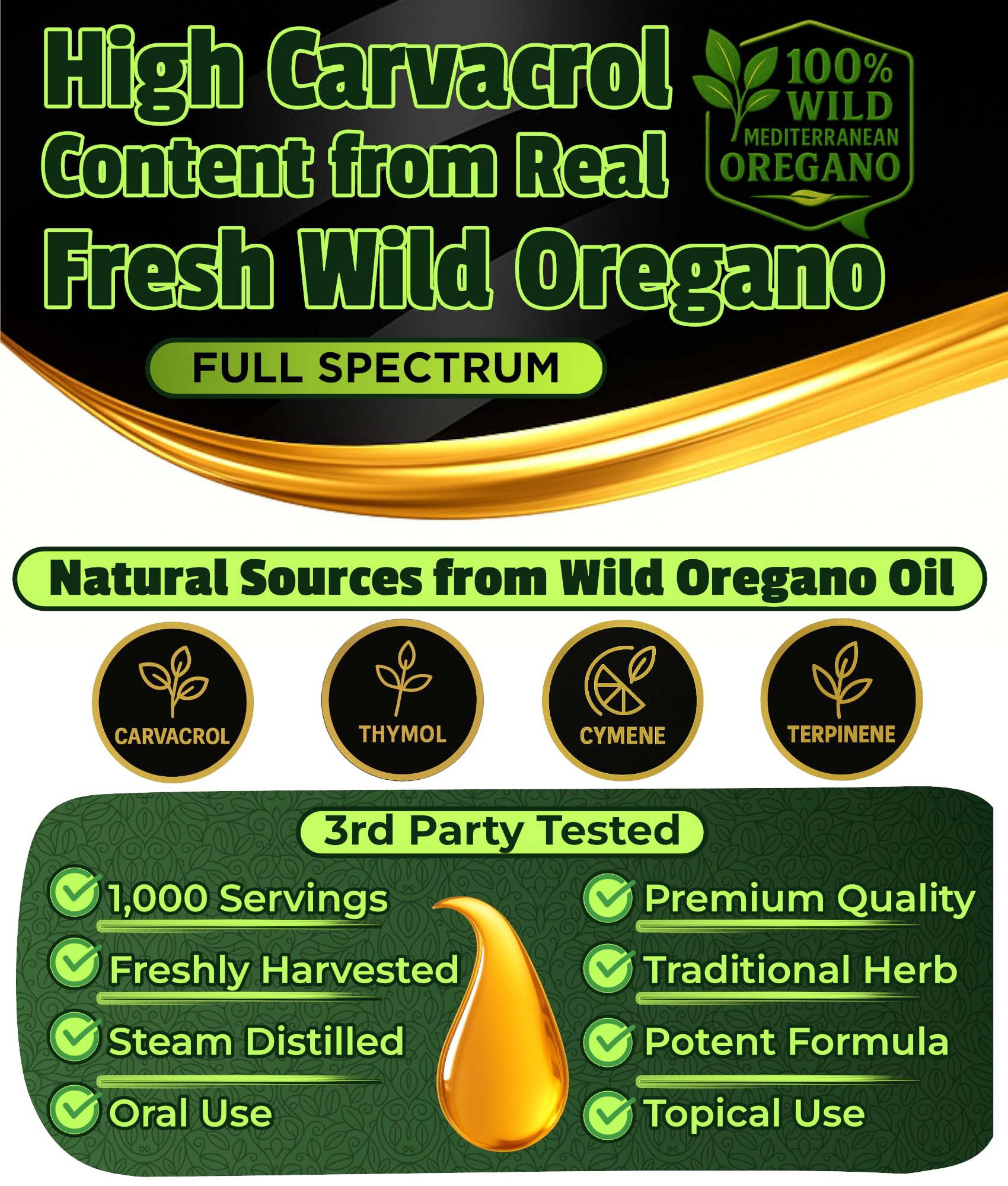 Food grade herbal oregano oil bottle
