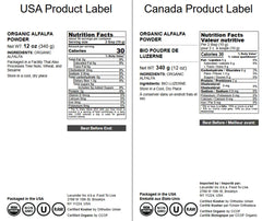 Back of the Food to Live Alfalfa Powder package with nutritional info