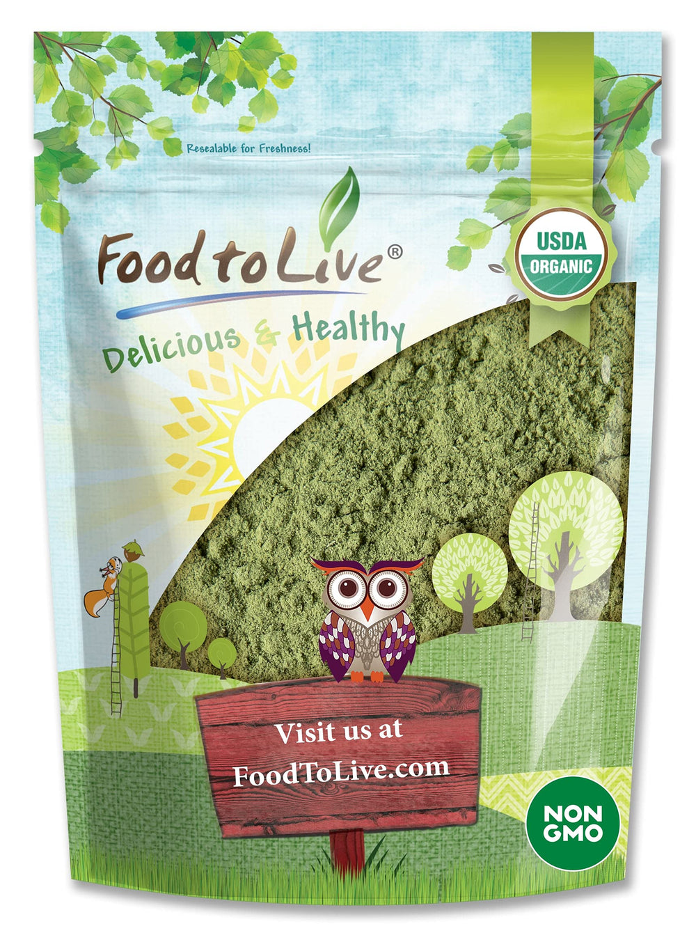 Front view of Food to Live Organic Alfalfa Powder 12 oz
