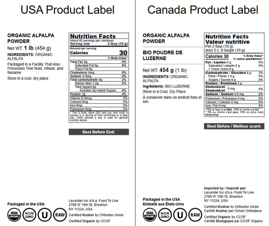 Food to Live Alfalfa Powder packaging