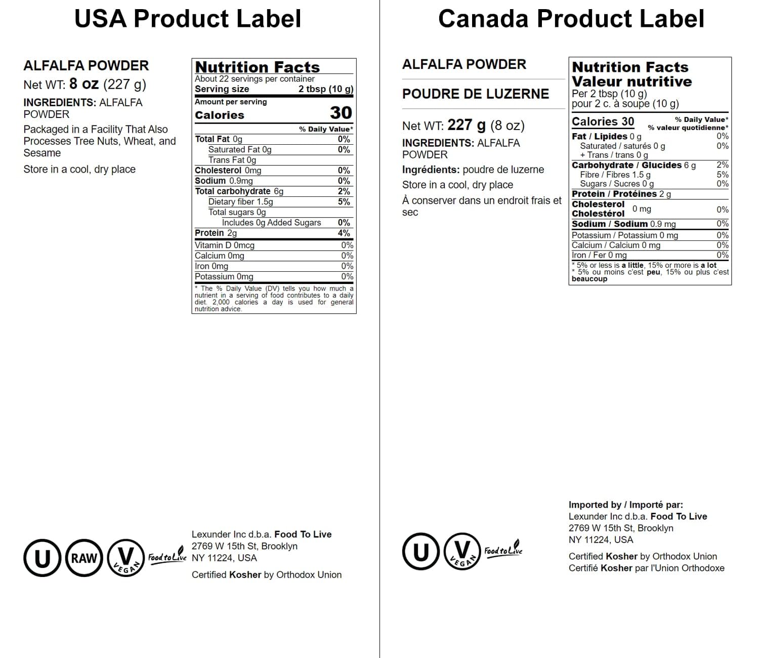 Bulk vegan keto paleo alfalfa powder label
