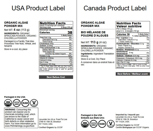 Food to Live Organic Algae Powder Mix packaging label