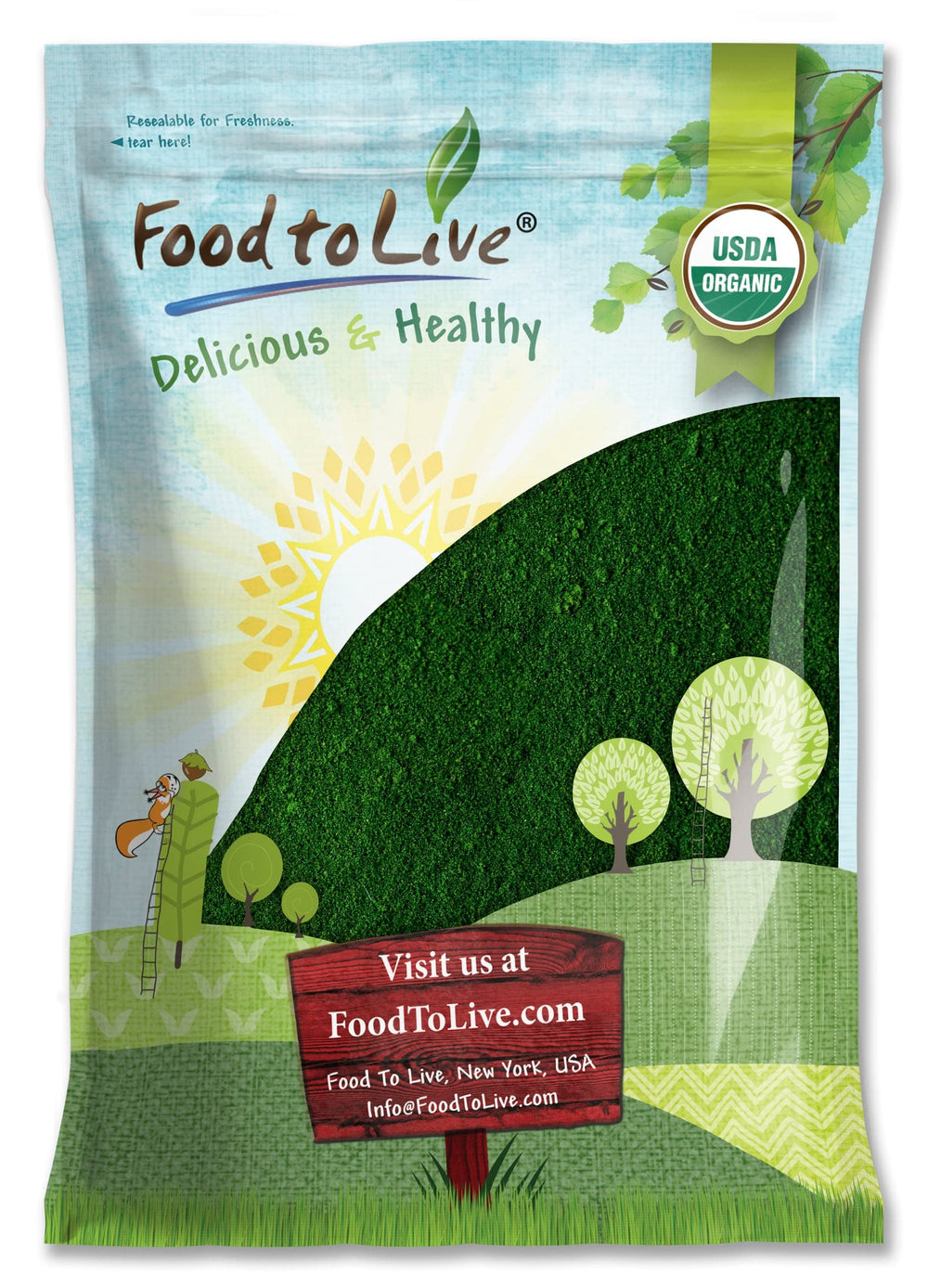 Front view of Food to Live Organic Algae Powder Mix 8 lb packaging