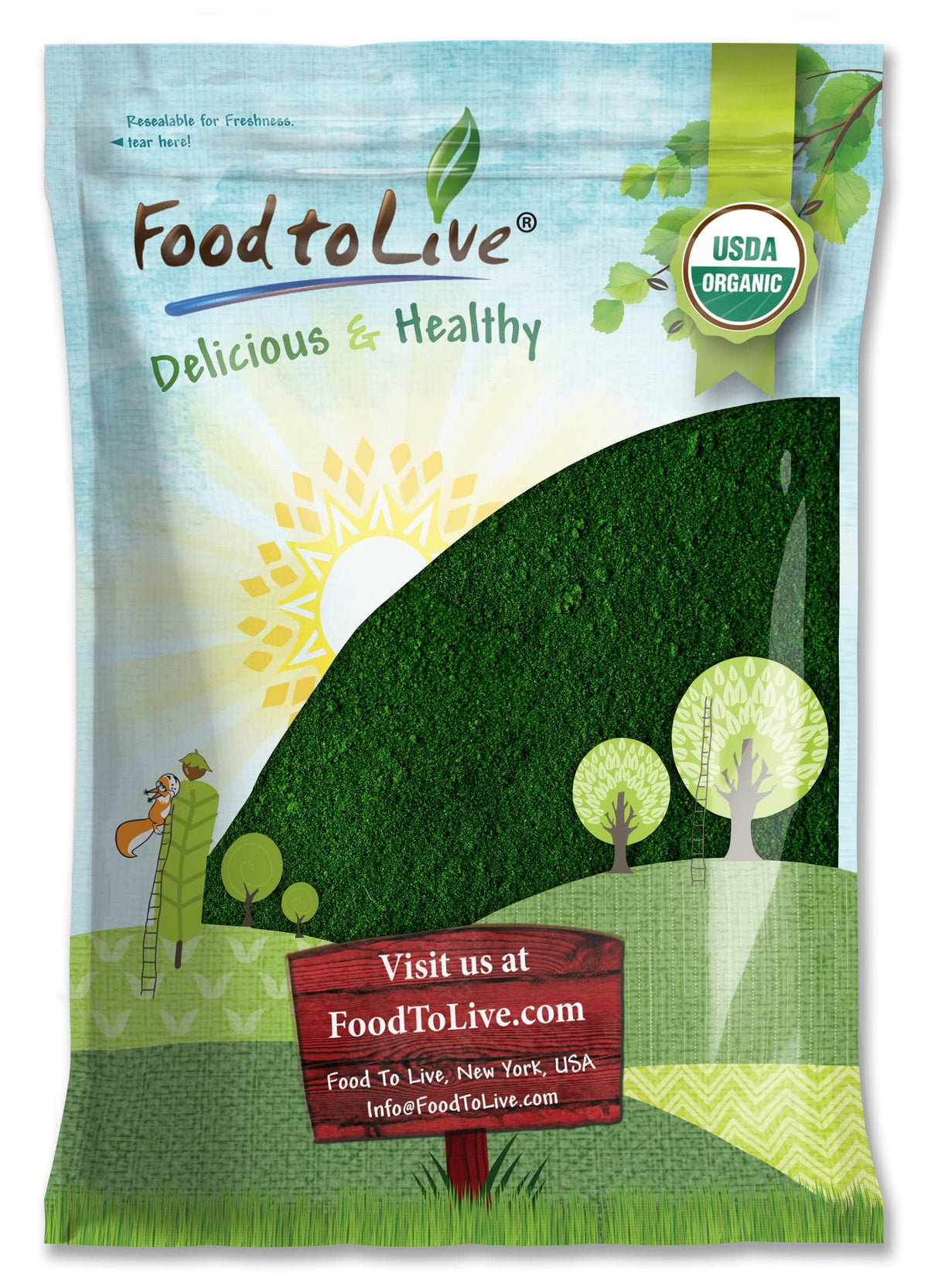 Front view of Food to Live Organic Algae Powder Mix 8 lb packaging