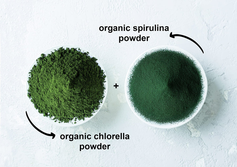 Algae powder being added to a smoothie