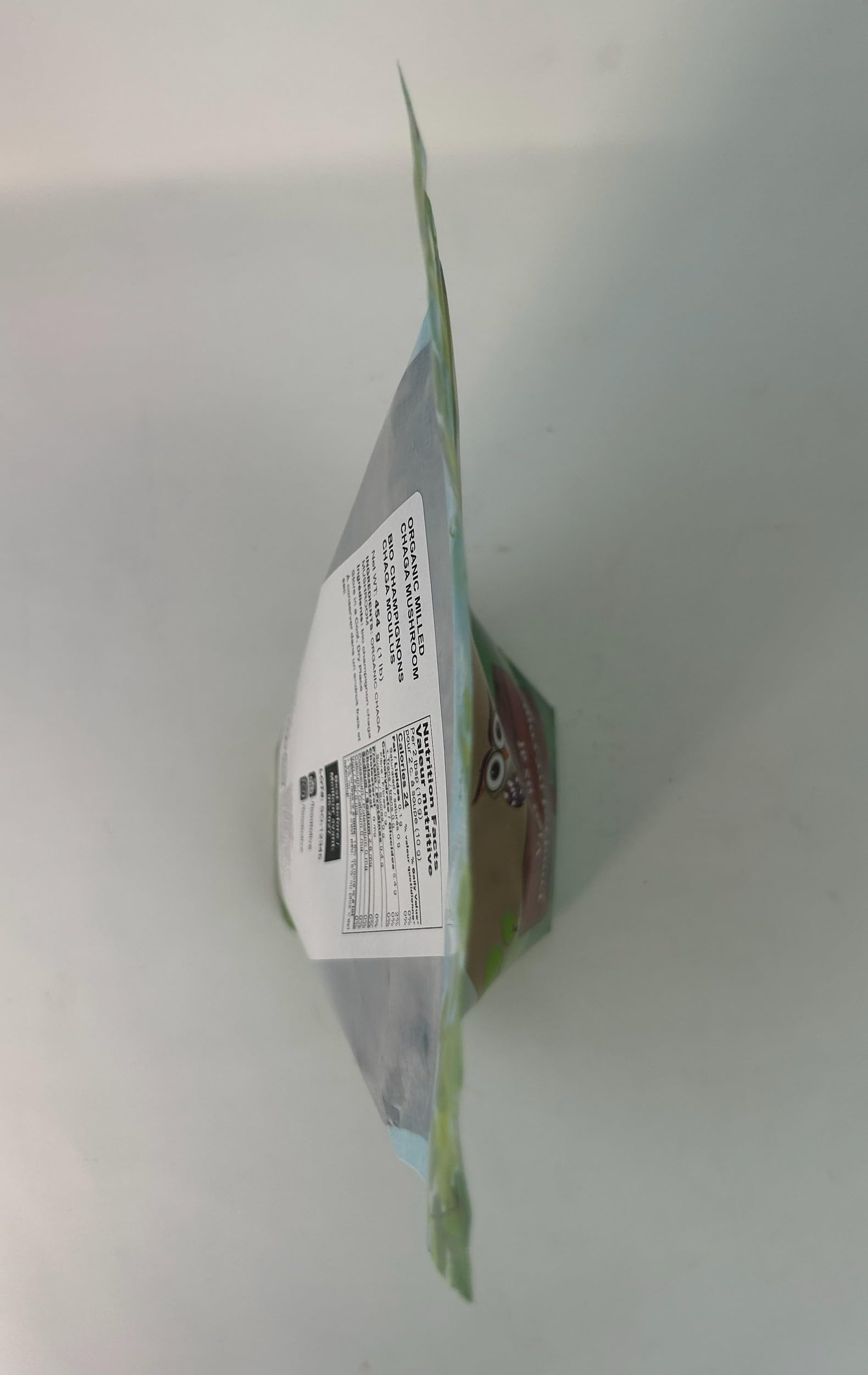 Chaga powder back label with nutrition facts