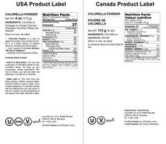 Kosher certification label on chlorella powder container