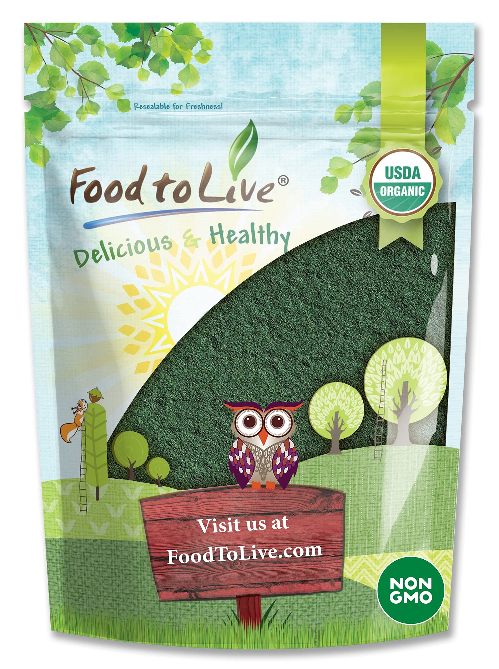 Food to Live Organic Chlorella Powder 8 oz bottle label close-up
