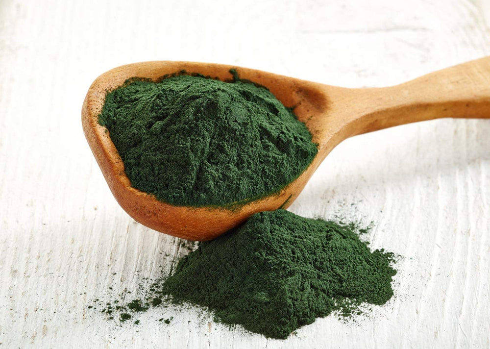 Close-up of chlorella powder texture