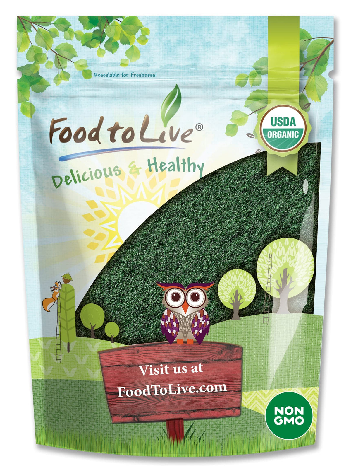 Front view of Food to Live Organic Spirulina Powder 4 lb container