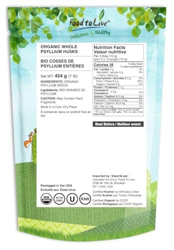 Packaging of Food to Live Organic Whole Psyllium Husks 1 lb