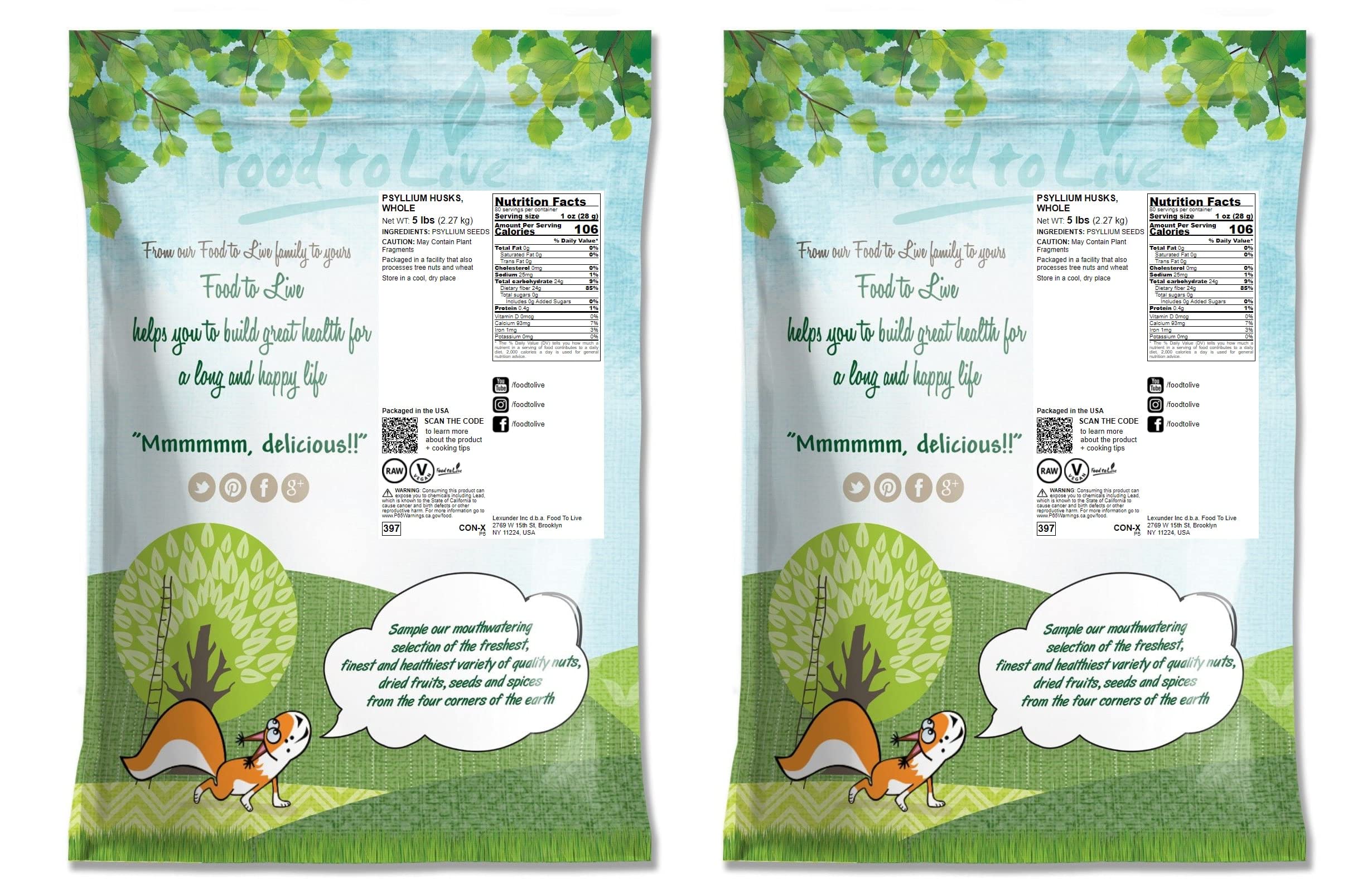 Side view of Food to Live Psyllium Husks 10 lb package