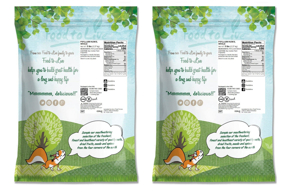 Side view of Food to Live Psyllium Husks 10 lb package