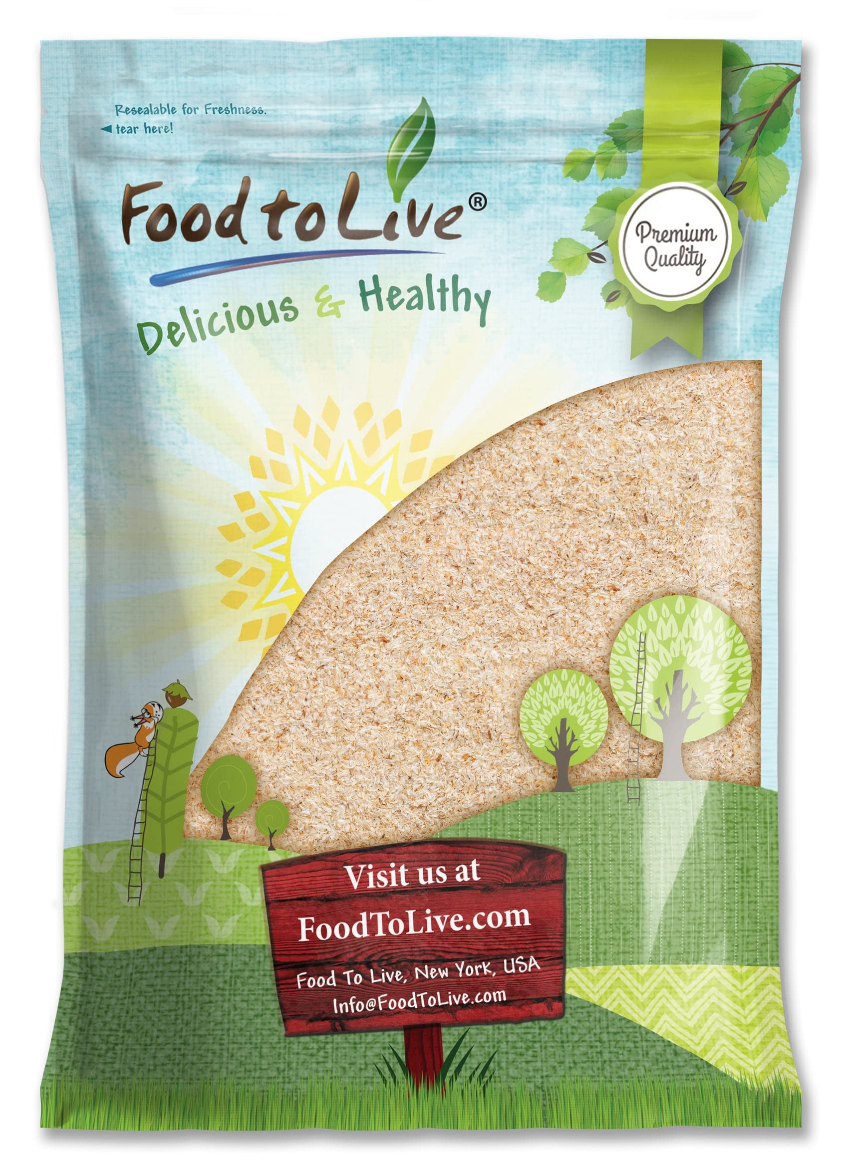 Front view of Food to Live Whole Psyllium Husks 5 lb package