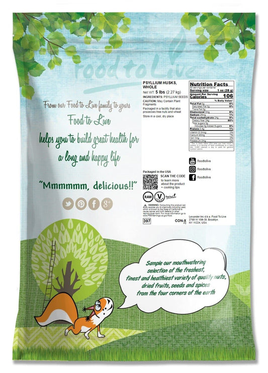 Food to Live Psyllium Husks 5 lb packaging