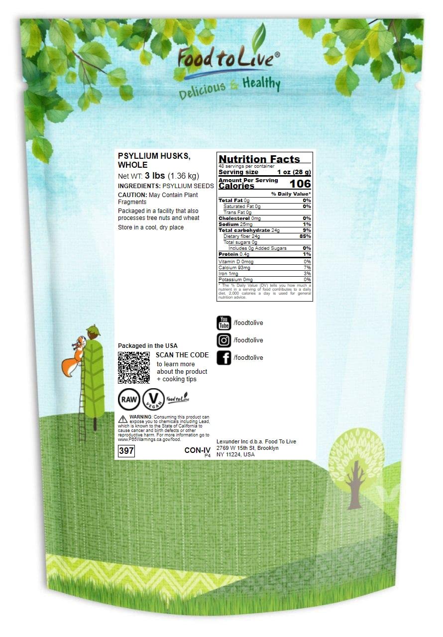 Unflavored psyllium husks 3 lb bag