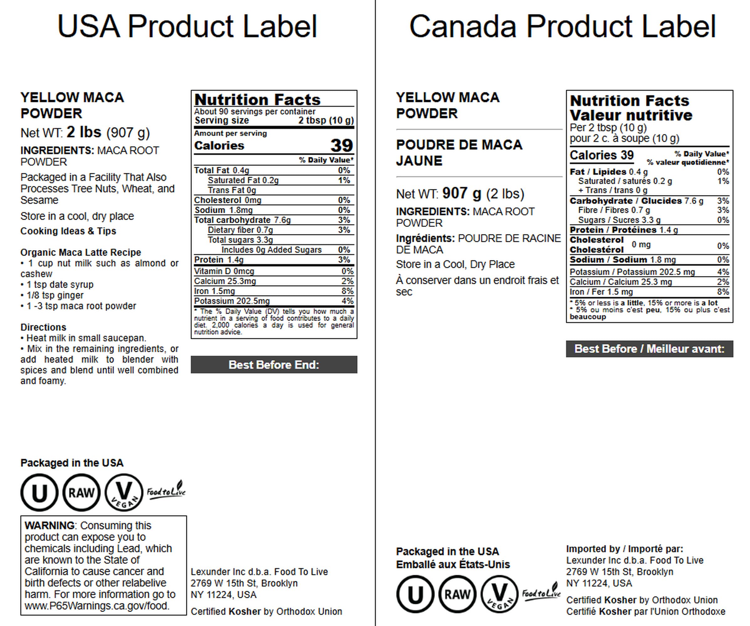 Packaging of Food to Live Yellow Maca Powder