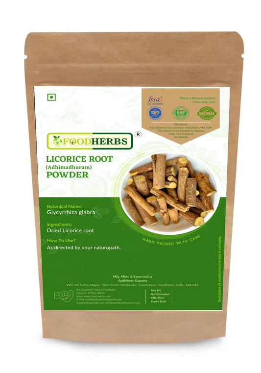 Foodherbs Licorice Root Powder Adhimadhuram 200g packaging