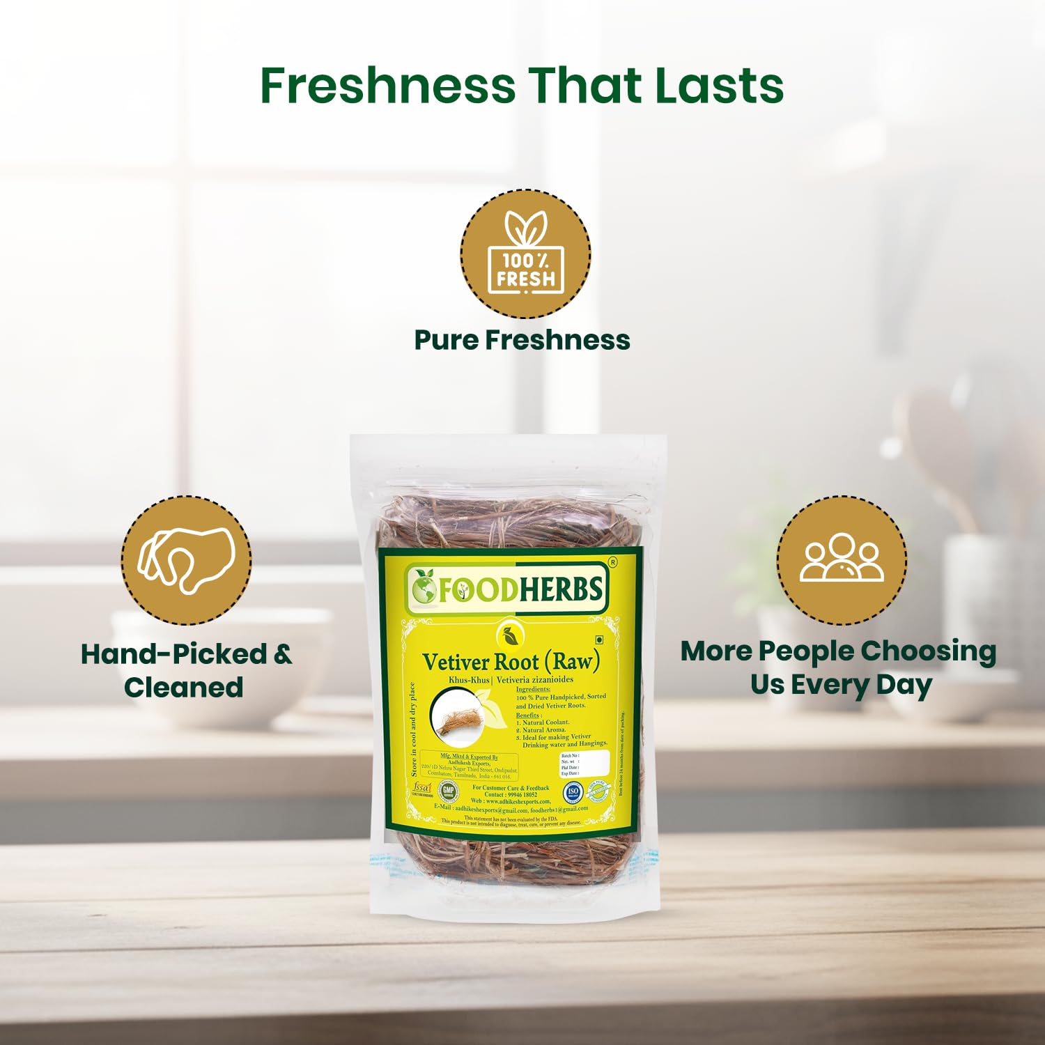 Foodherbs vetiver roots aroma-water offers a fragrant infusion for cooling mood