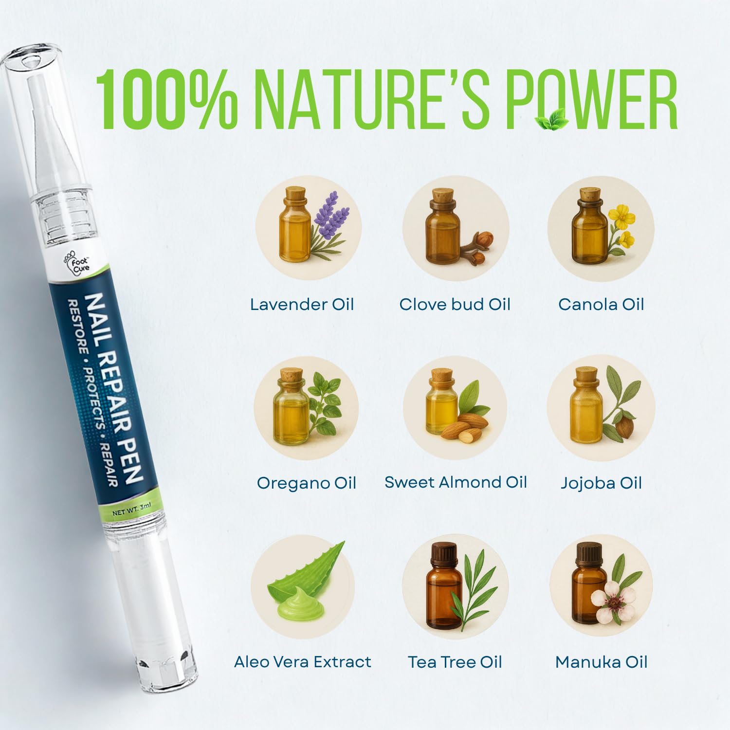 Foot Cure Nail Repair Pen close-up on nails suggesting healthier-looking nails.
