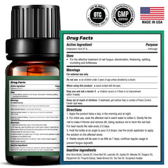 Foot Cure oil-rich formulation tea tree oregano bottle highlights natural nail care benefits.