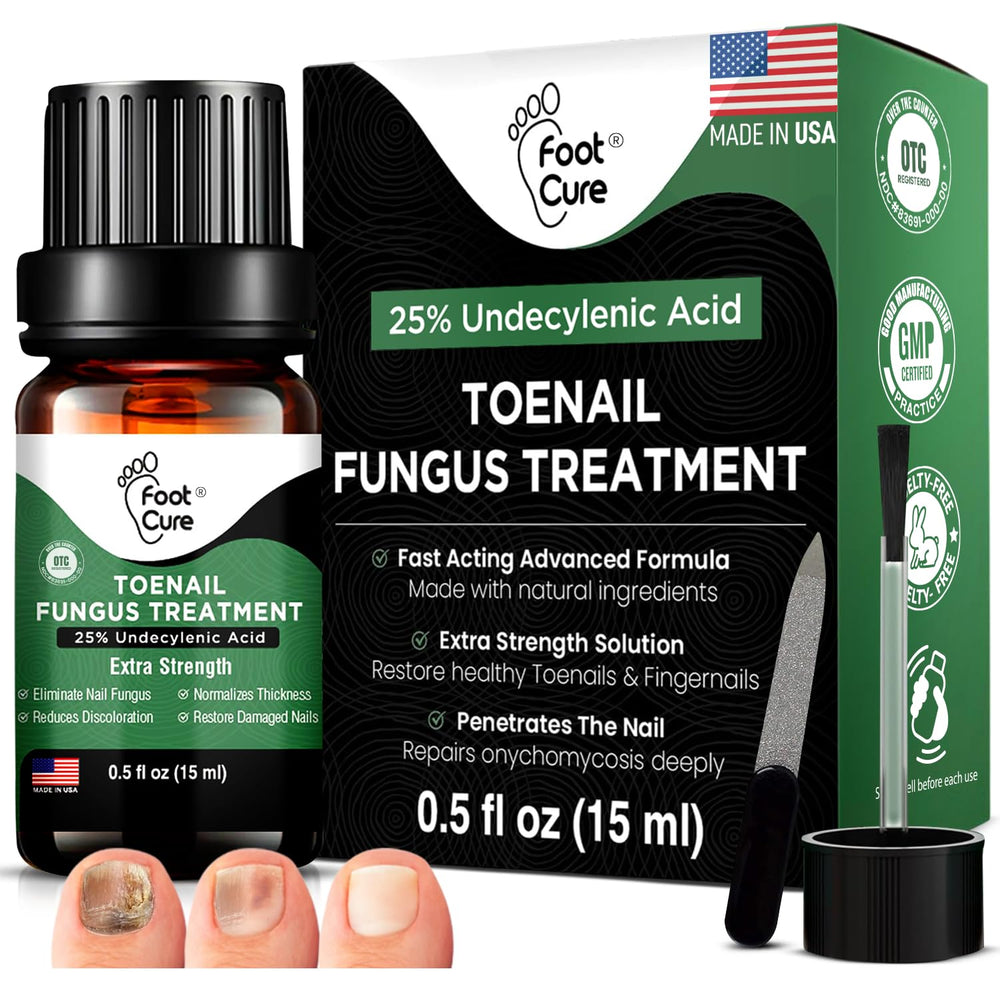 Foot Cure toenail fungus treatment application brush demonstrates precise nail contact.