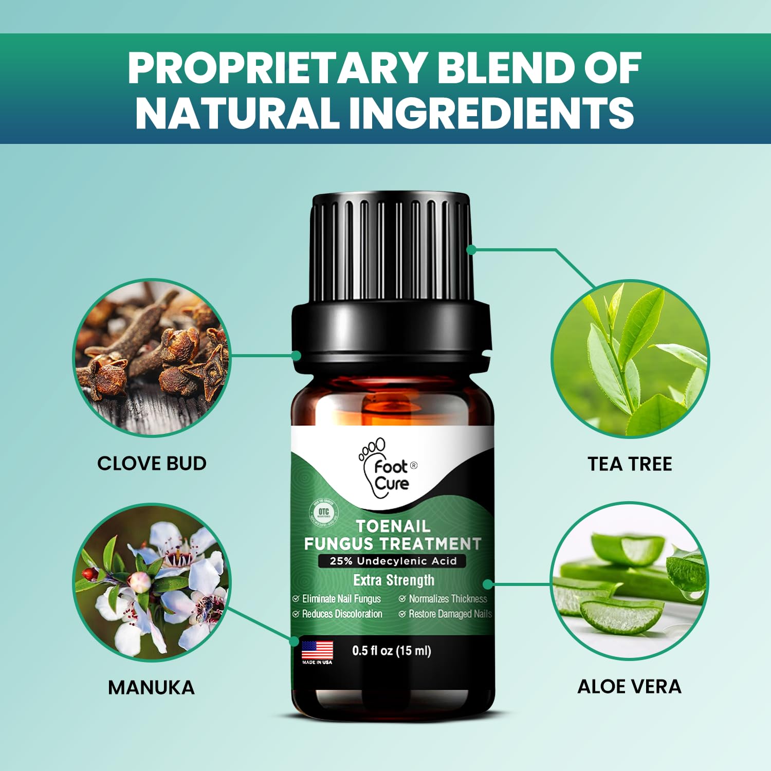 Foot Cure toenail fungus-treatment-packaging-made-in-usa product box signals quality.
