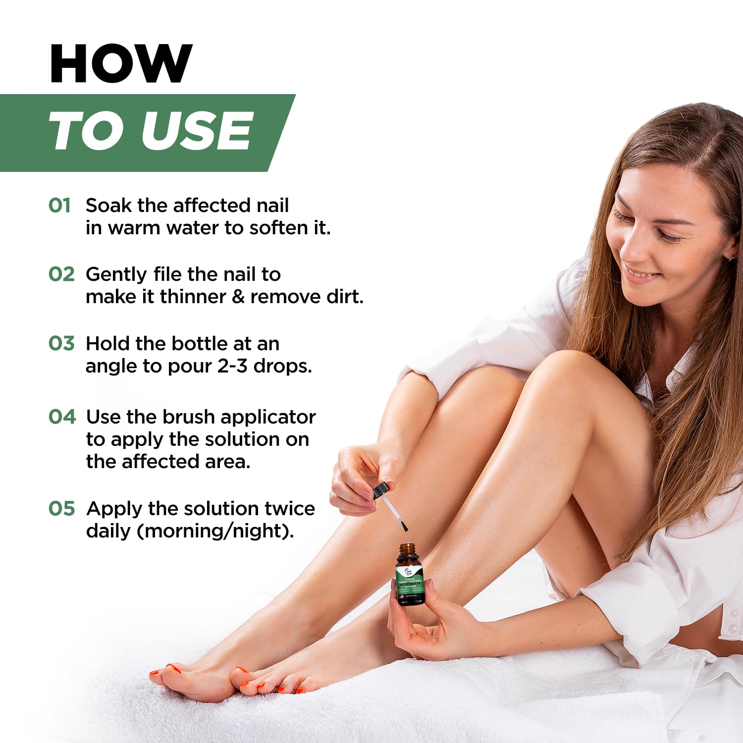Foot Cure warm-water-soak-prep scene suggests gentle pre-treatment routine.