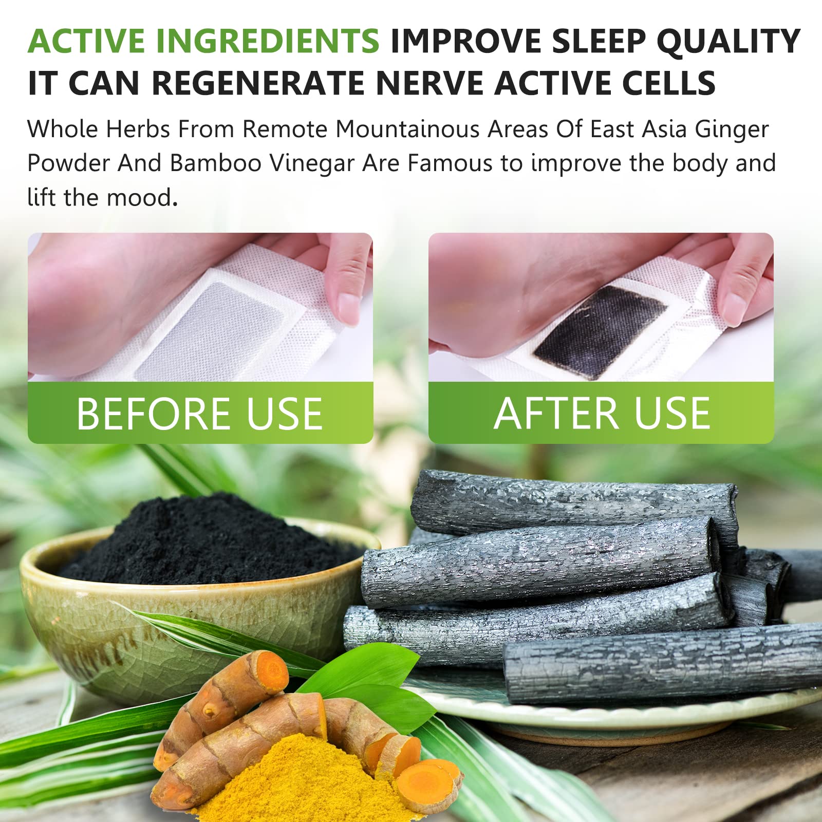 Close-up of ginger powder and bamboo vinegar foot patches