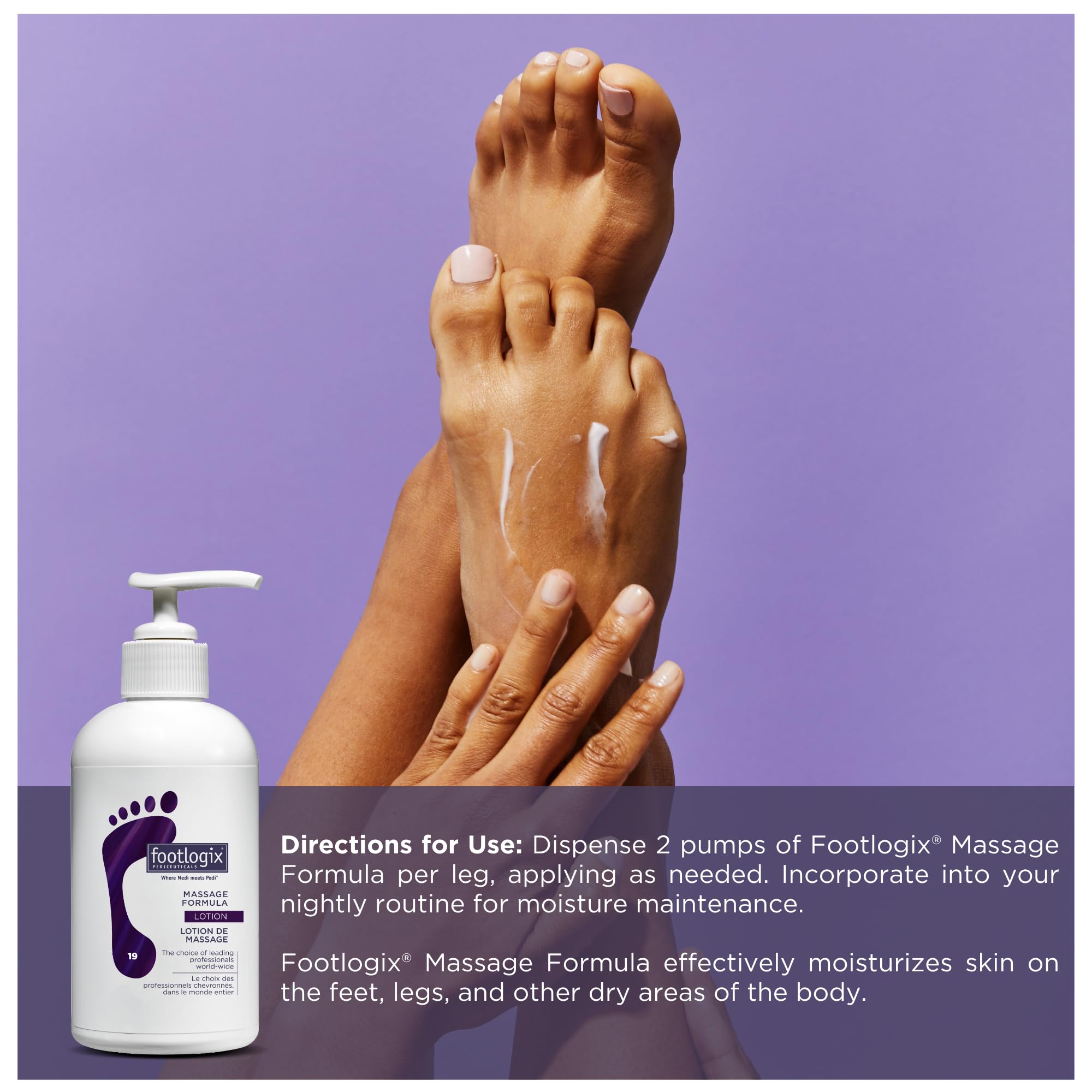 Foot care routine featuring FOOTLOGIX Massage Formula Lotion
